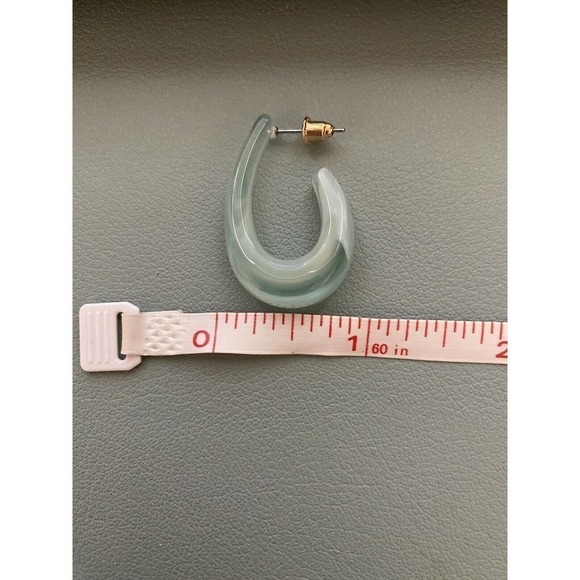 3 Pair Hoop Drop Earrings Seafoam Green Plastic with Metal Posts - Picture 7 of 11